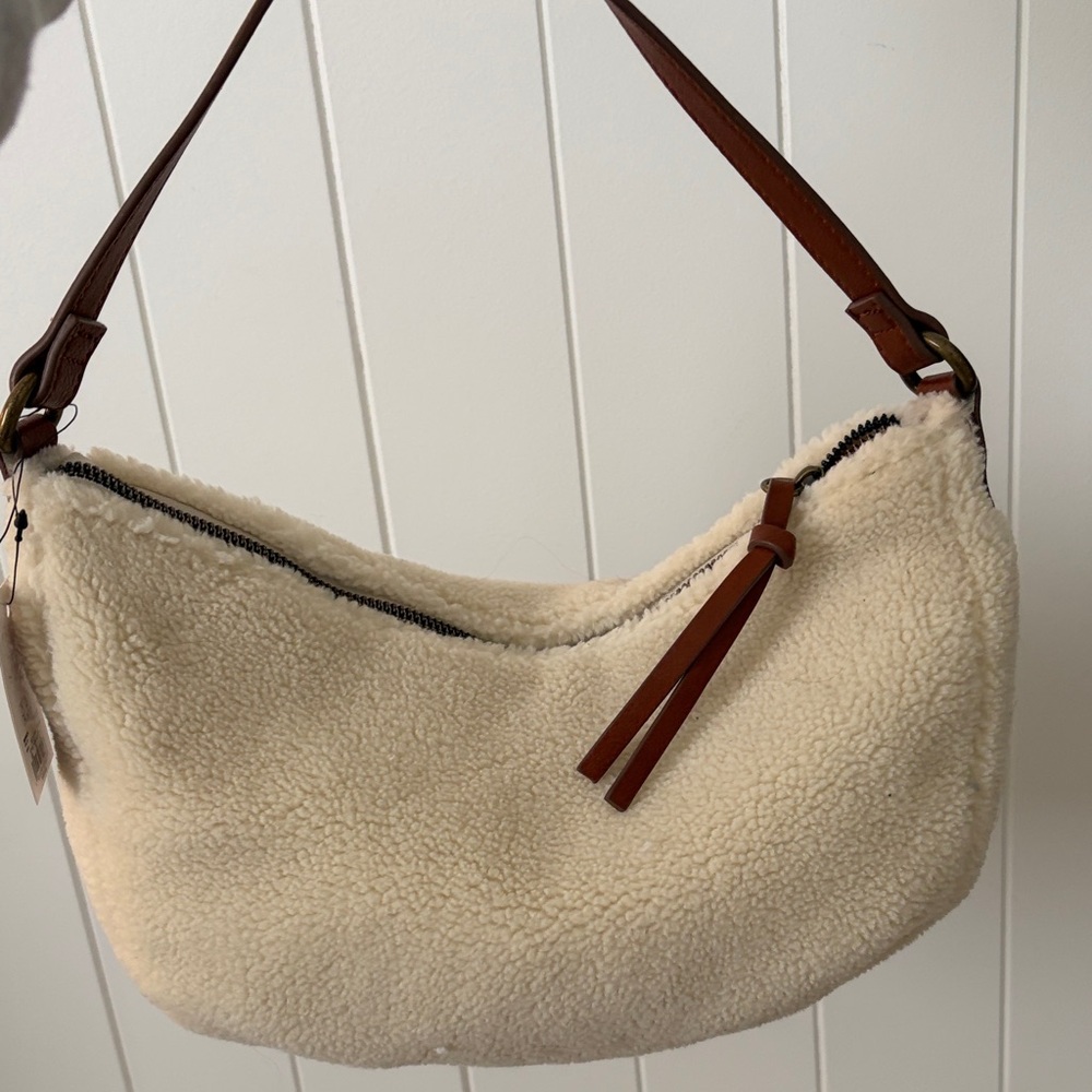 Sonoma Cream Shearling Shoulder Bag with Brown Accents